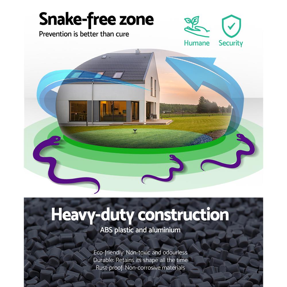 Gardeon Snake Repeller Set of 20 with solar panels and LED lights, designed for effective snake deterrence in gardens and outdoor areas.