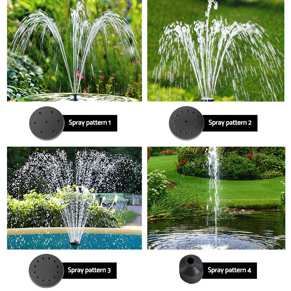 Gardeon Solar Pond Pump Water Fountain showcasing a stunning water display in a garden setting, surrounded by greenery.