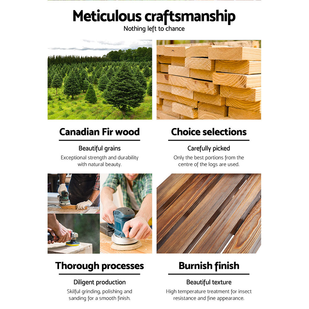 Gardeon Wooden Wagon Wheel X2, rustic fir wood wheels with a burnt finish, ideal for home and garden decor.