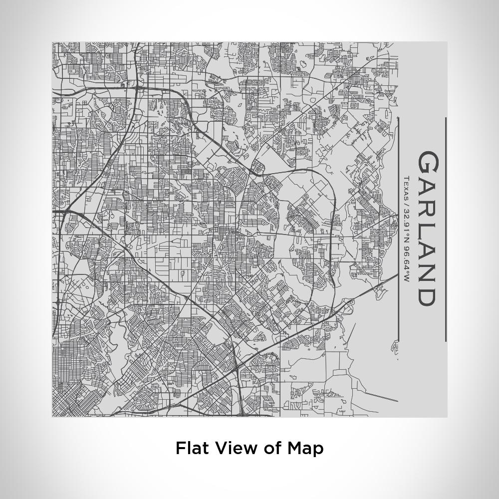 Custom engraved stainless steel tumbler featuring a detailed map of Garland, Texas with coordinates.