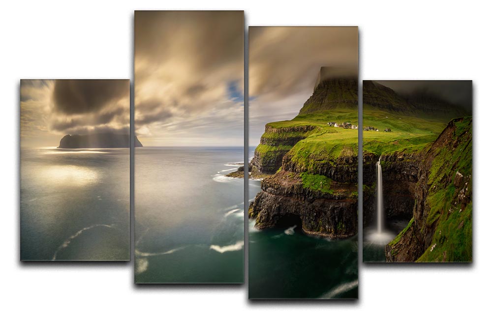 Gasadalur A Mykines 4 Split Panel Canvas artwork featuring serene landscapes divided into four panels.