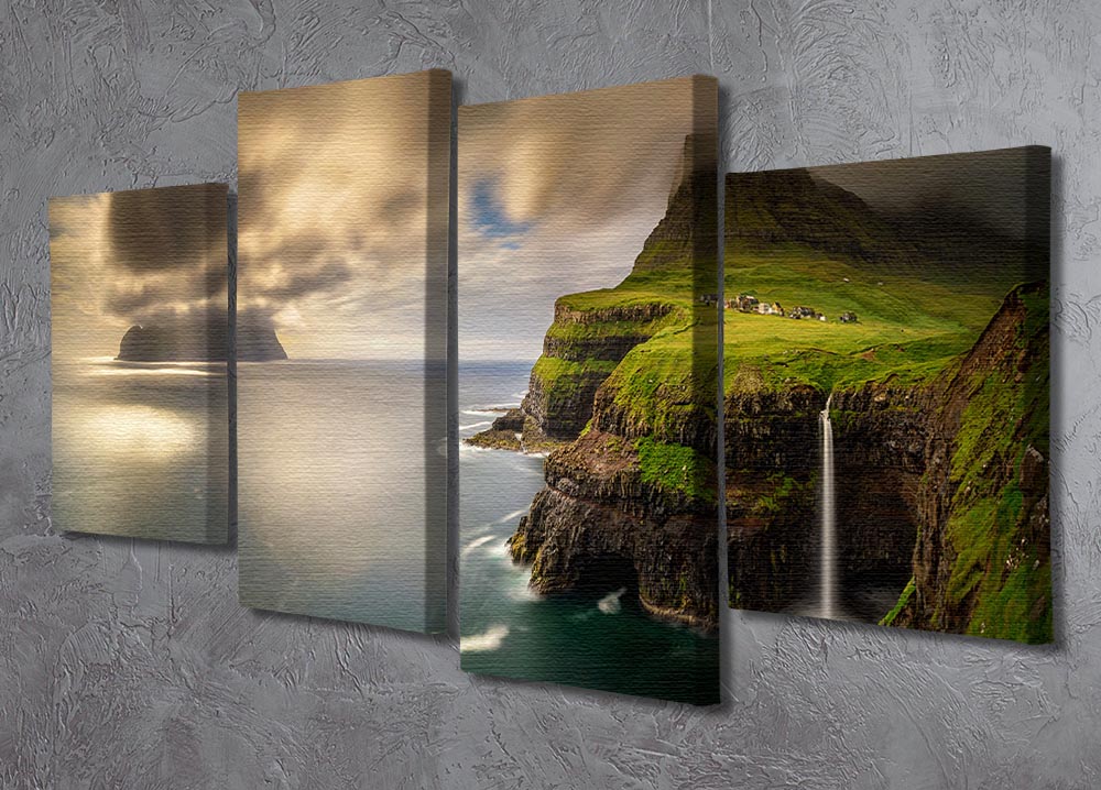 Gasadalur A Mykines 4 Split Panel Canvas artwork featuring serene landscapes divided into four panels.