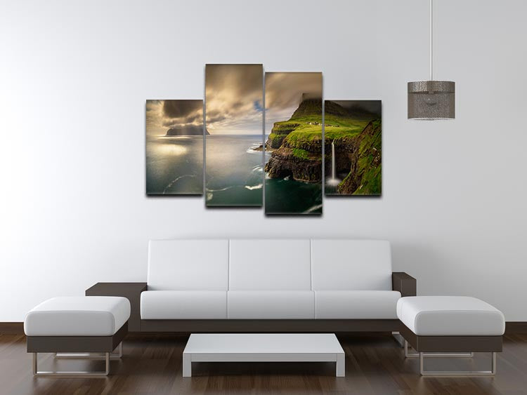 Gasadalur A Mykines 4 Split Panel Canvas artwork featuring serene landscapes divided into four panels.