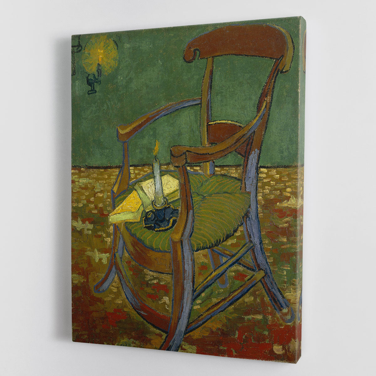 Canvas print of Gauguins chair by Van Gogh, showcasing vibrant colors and intricate details, perfect for home decor.