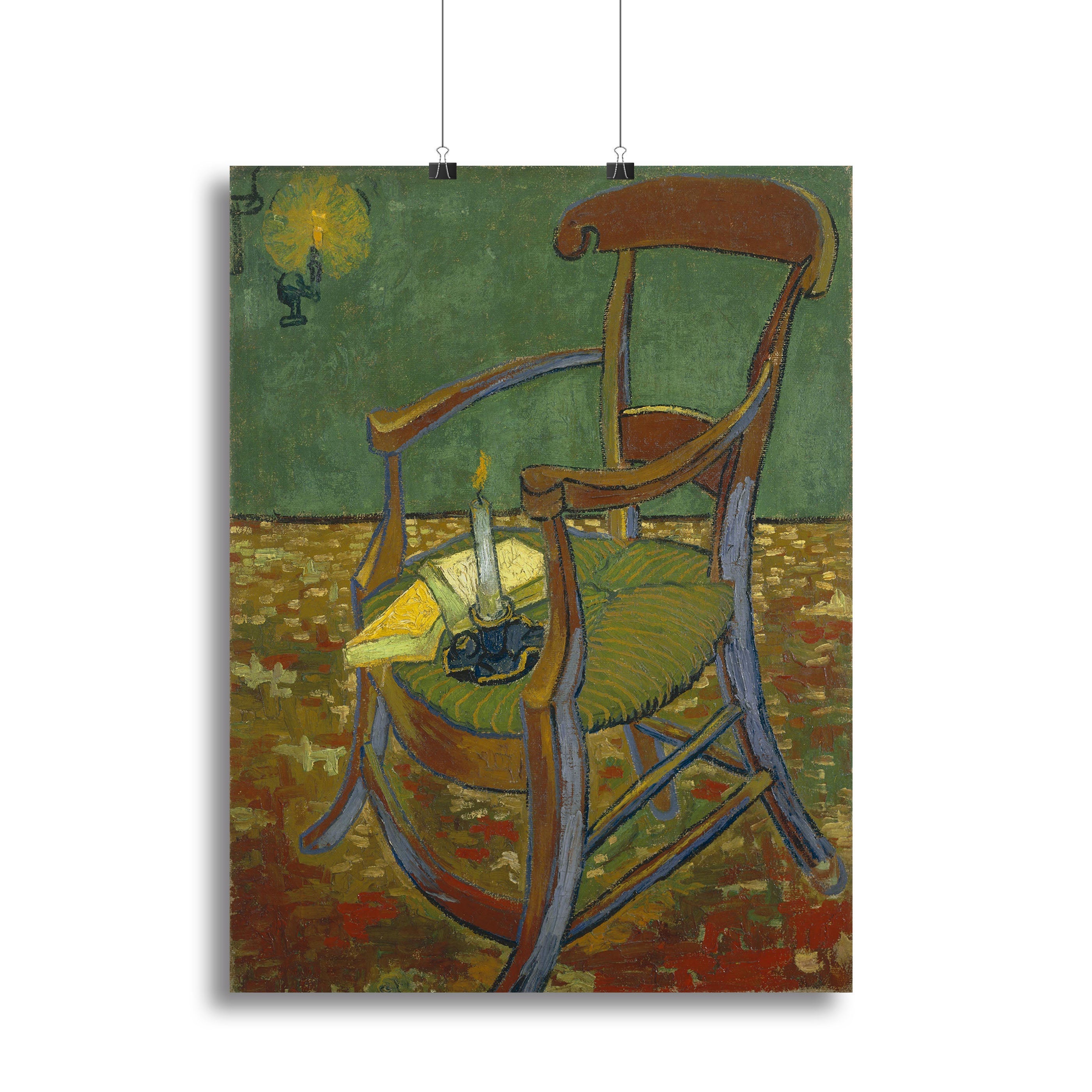 Canvas print of Gauguins chair by Van Gogh, showcasing vibrant colors and intricate details, perfect for home decor.