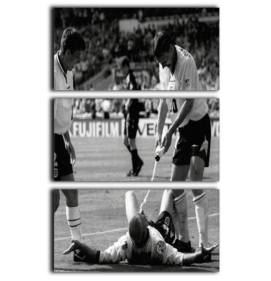 Gazza celebrates Euro 96 qualifiers 3-panel canvas print showcasing vibrant football-themed artwork.