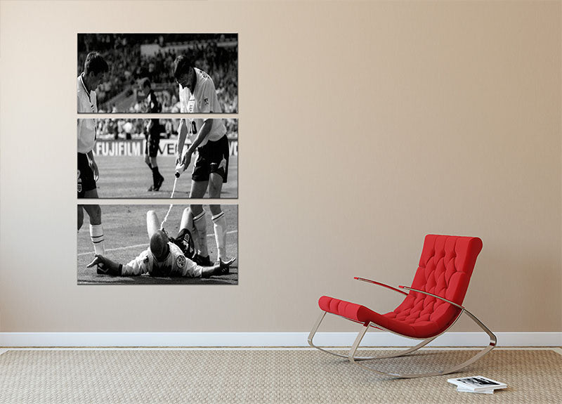 Gazza celebrates Euro 96 qualifiers 3-panel canvas print showcasing vibrant football-themed artwork.