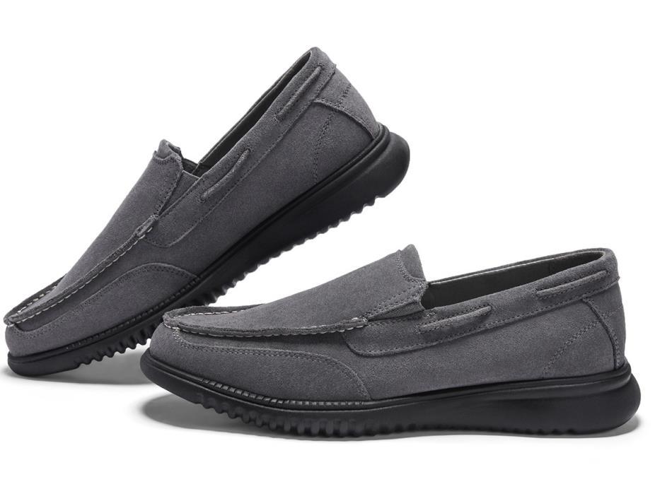 GM GOLAIMAN men's casual raised flat shoes in suede with anti-slip outsole, featuring a stylish slip-on design and square closed toe.