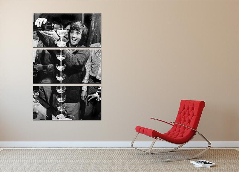 A stunning 3-panel canvas print featuring George Best pouring champagne, showcasing vibrant colors and elegant design.