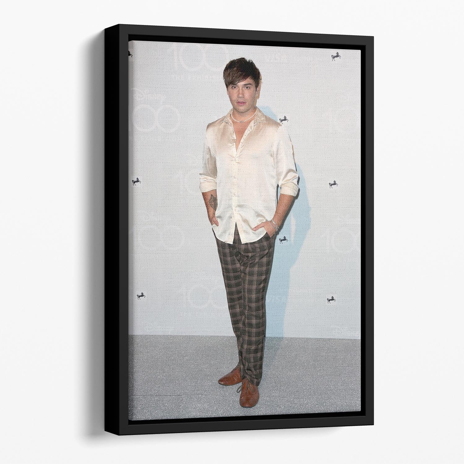 George Shelley Floating Framed Canvas featuring vibrant abstract art in a handcrafted wooden frame.