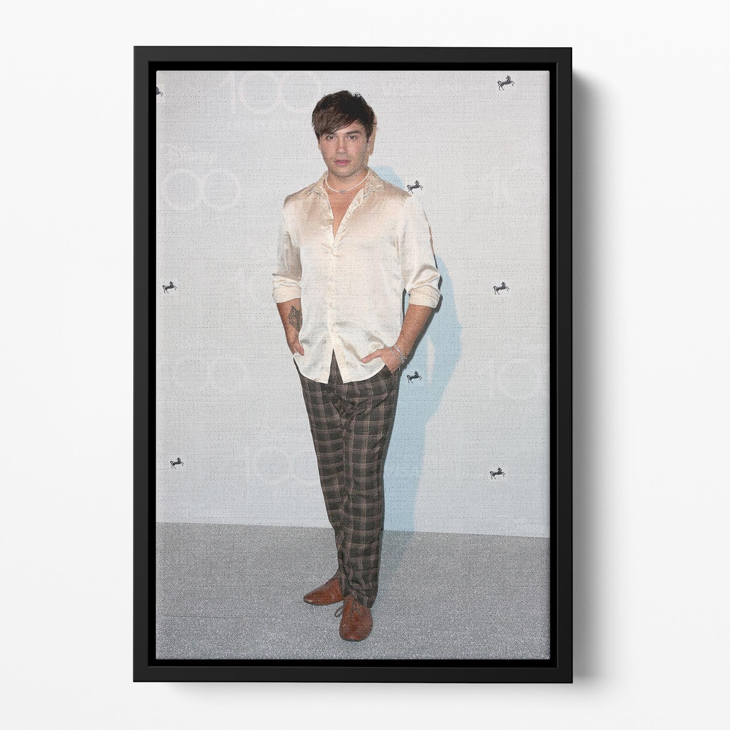 George Shelley Floating Framed Canvas featuring vibrant abstract art in a handcrafted wooden frame.