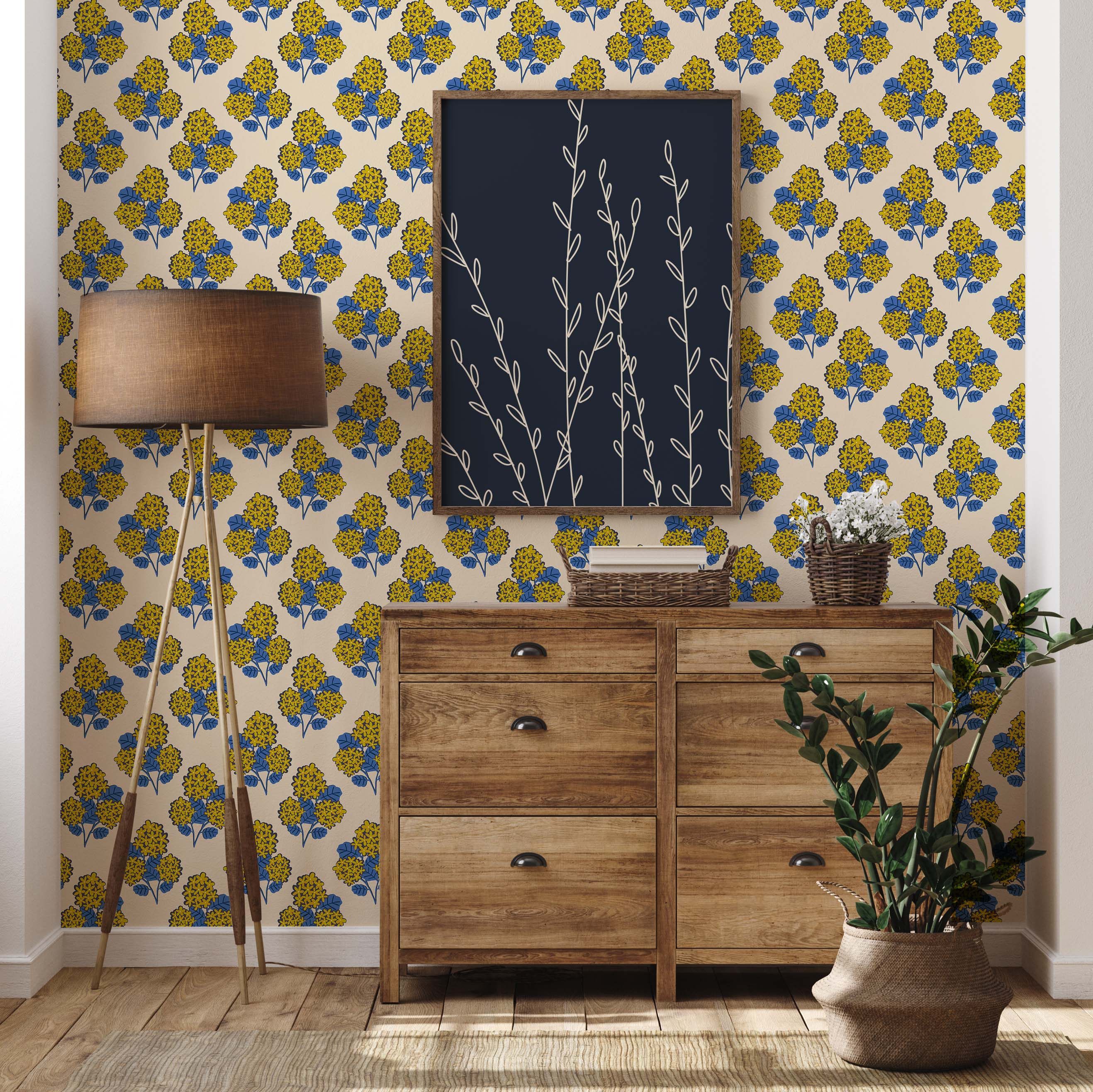 Geranium Bouquet (Cream) wallpaper showcasing vibrant floral patterns on a smooth surface, ideal for modern home decor.