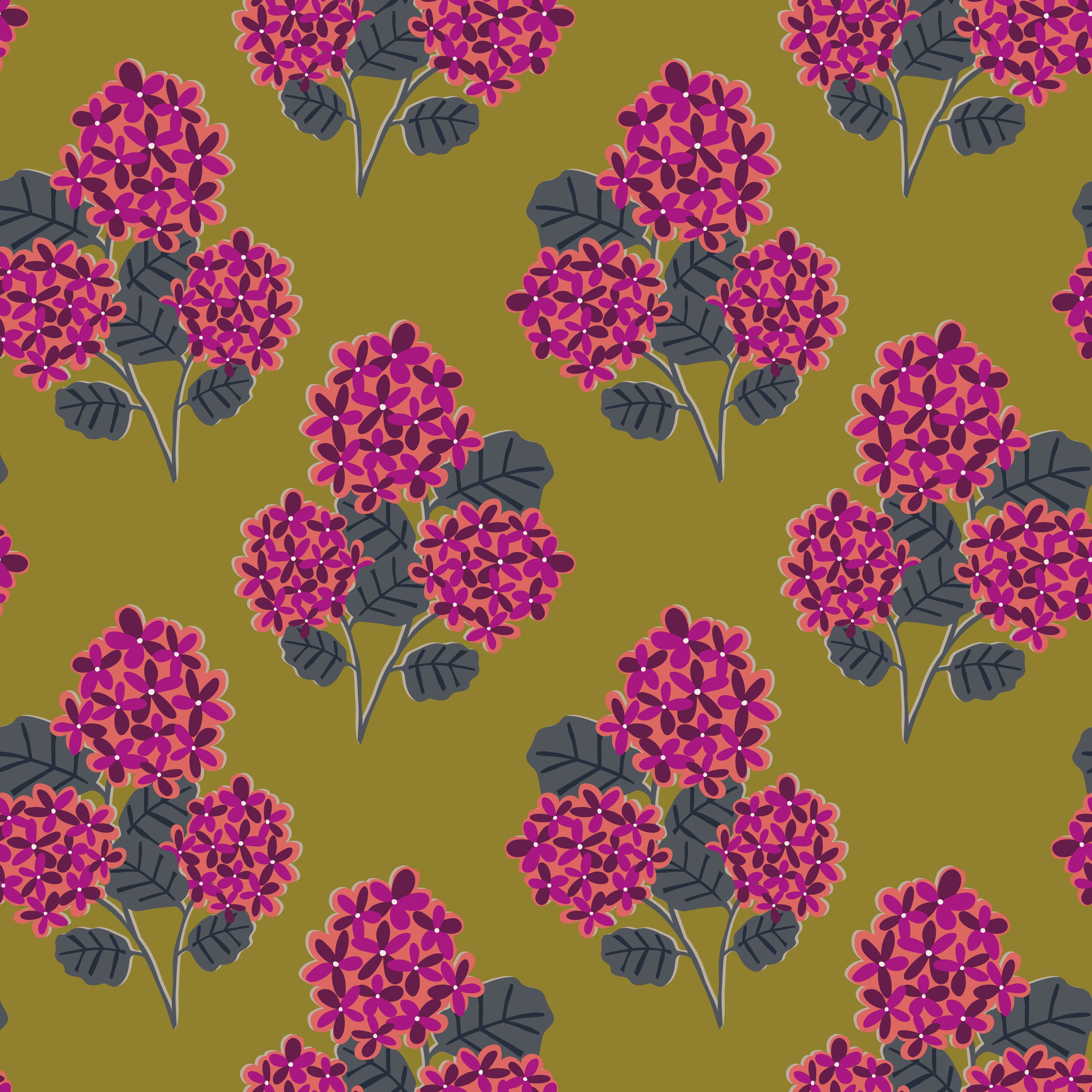 Geranium Bouquet (Olive) Wallpaper featuring vibrant floral patterns in olive tones, perfect for modern home decor.