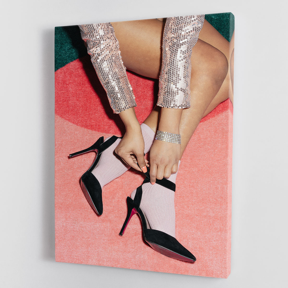 A beautiful pink canvas print featuring elegant design elements, perfect for home decor.