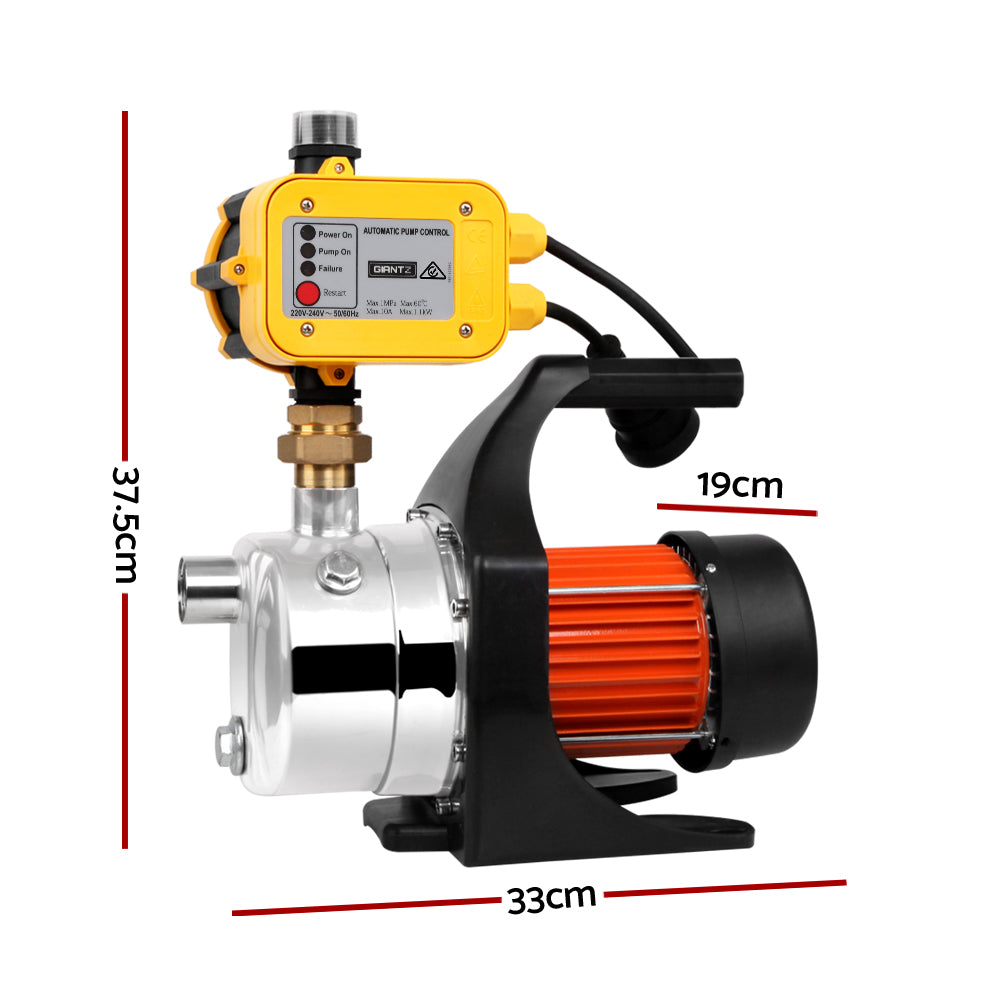 Giantz 1500W High Pressure Garden Water Pump with Automatic Pressure Controller, featuring a stainless steel body and robust design.