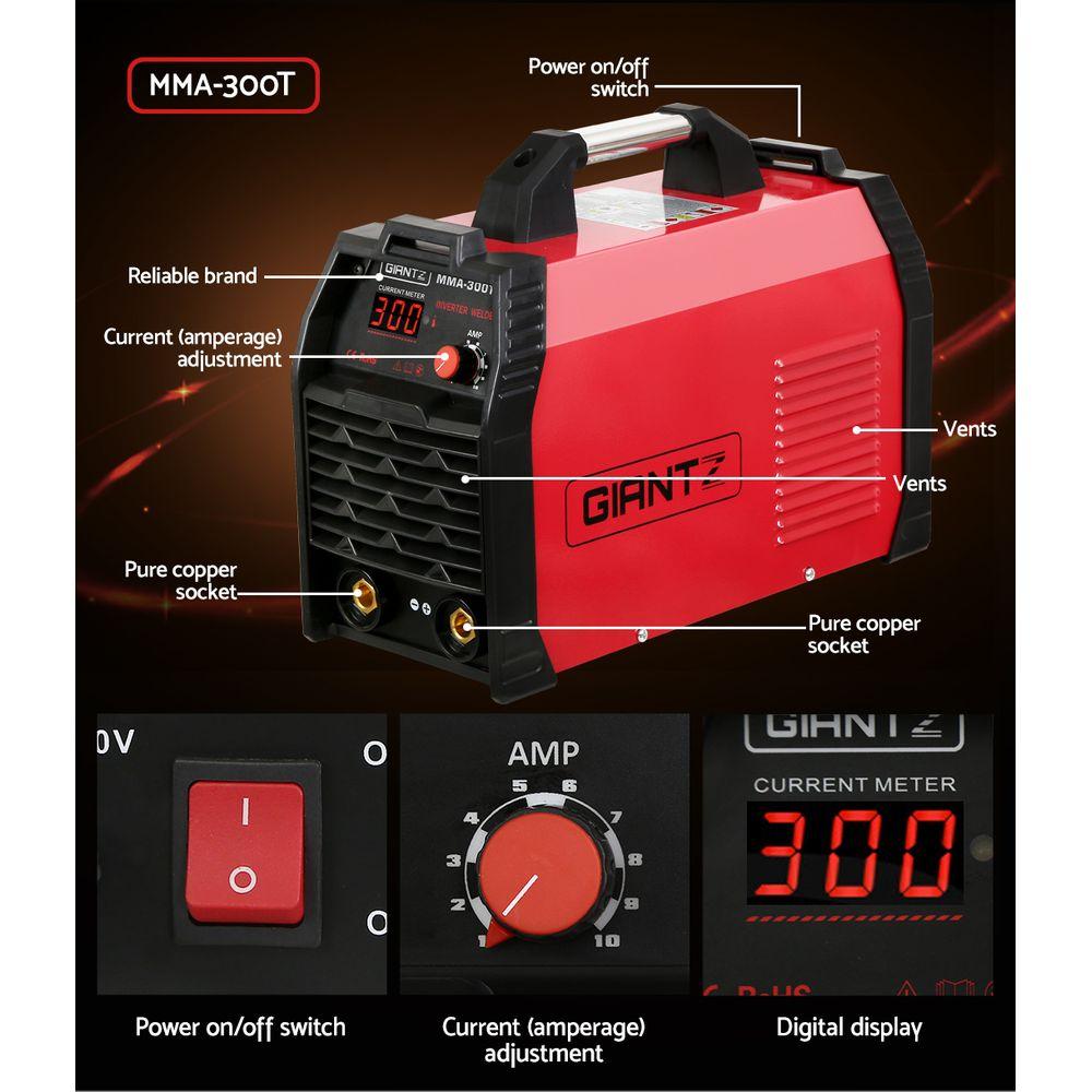 Giantz 300Amp Inverter Welder with digital display and accessories, showcasing its compact design and advanced features.