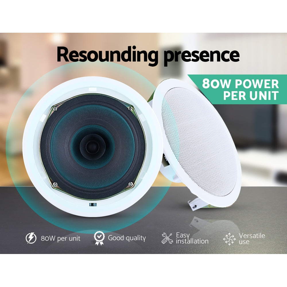 Giantz 6 Inch Ceiling Speakers installed in a modern home ceiling, showcasing their sleek design and professional finish.