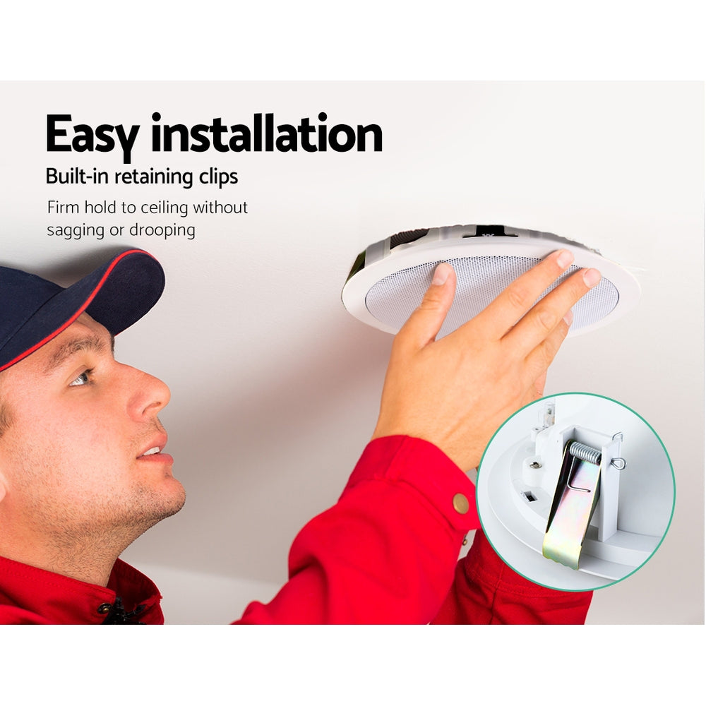 Giantz 6 Inch Ceiling Speakers installed in a modern home ceiling, showcasing their sleek design and professional finish.