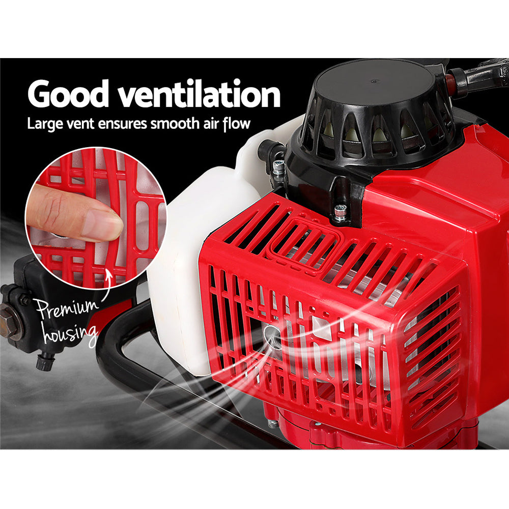 Giantz 80CC Post Hole Digger with motor and handles, showcasing its heavy-duty steel construction and ergonomic design.