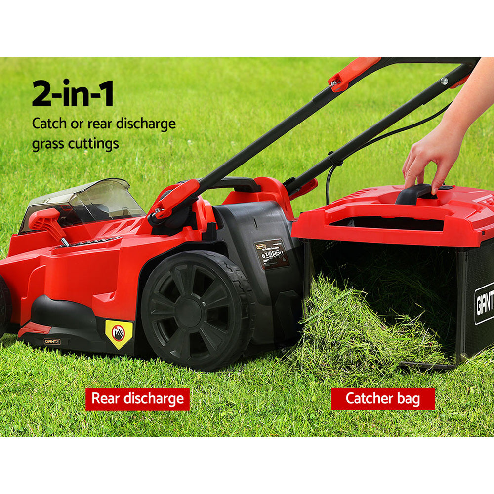 Giantz Cordless Electric Lawnmower with 40V Lithium Battery, showcasing its lightweight design and adjustable cutting height features.