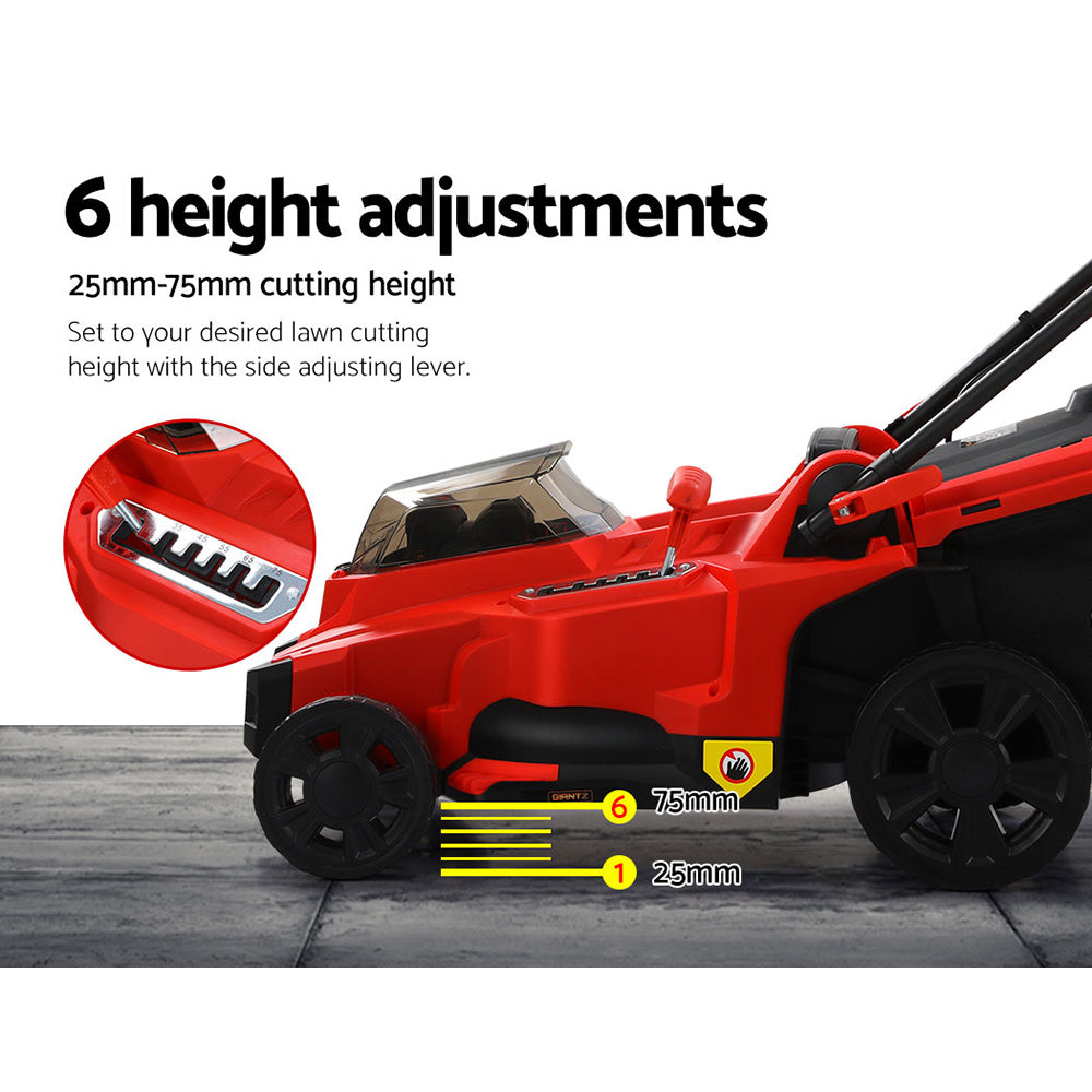 Giantz Cordless Electric Lawnmower with 40V Lithium Battery, showcasing its lightweight design and adjustable cutting height features.