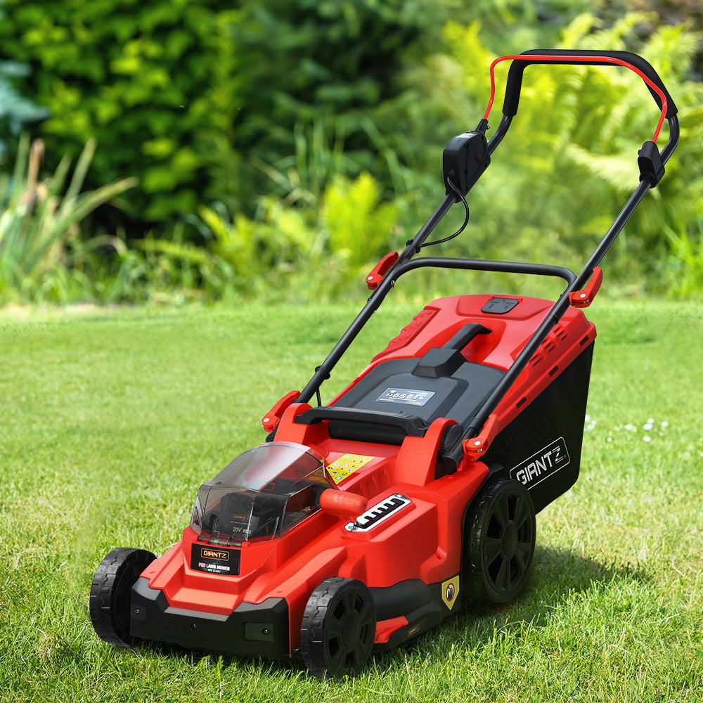 Giantz Cordless Electric Lawnmower with 40V Lithium Battery, showcasing its lightweight design and adjustable cutting height features.