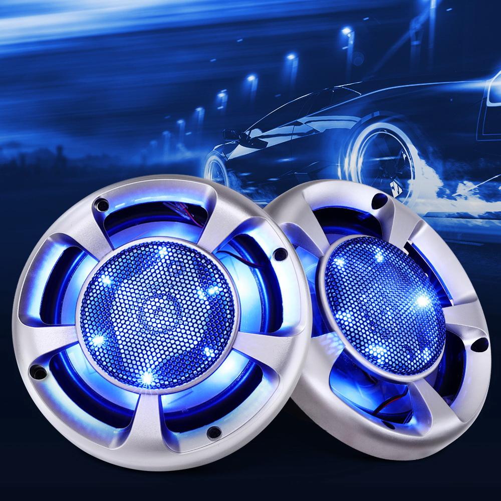 Giantz Set of 2 6.5-inch LED Light Car Speakers with blue LED lights and sleek design.