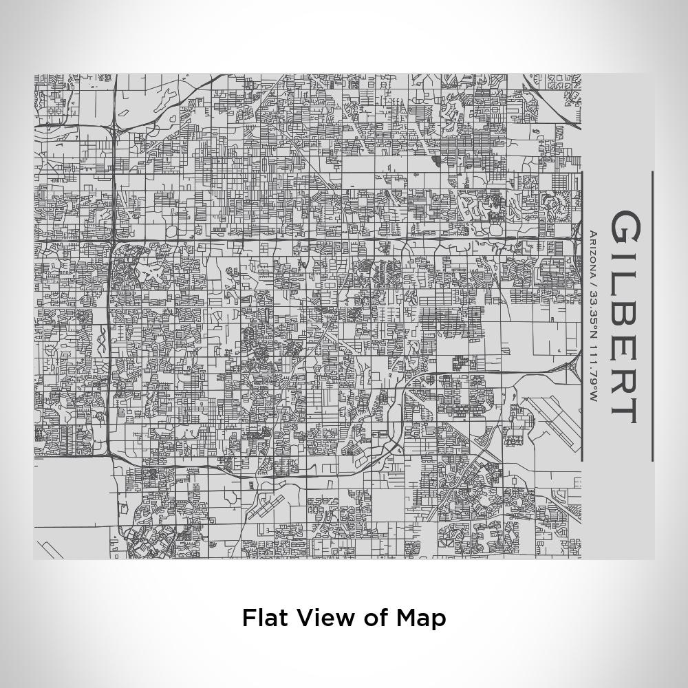 20oz stainless steel bottle with custom engraved map of Gilbert, Arizona and bamboo top, showcasing its sleek design.