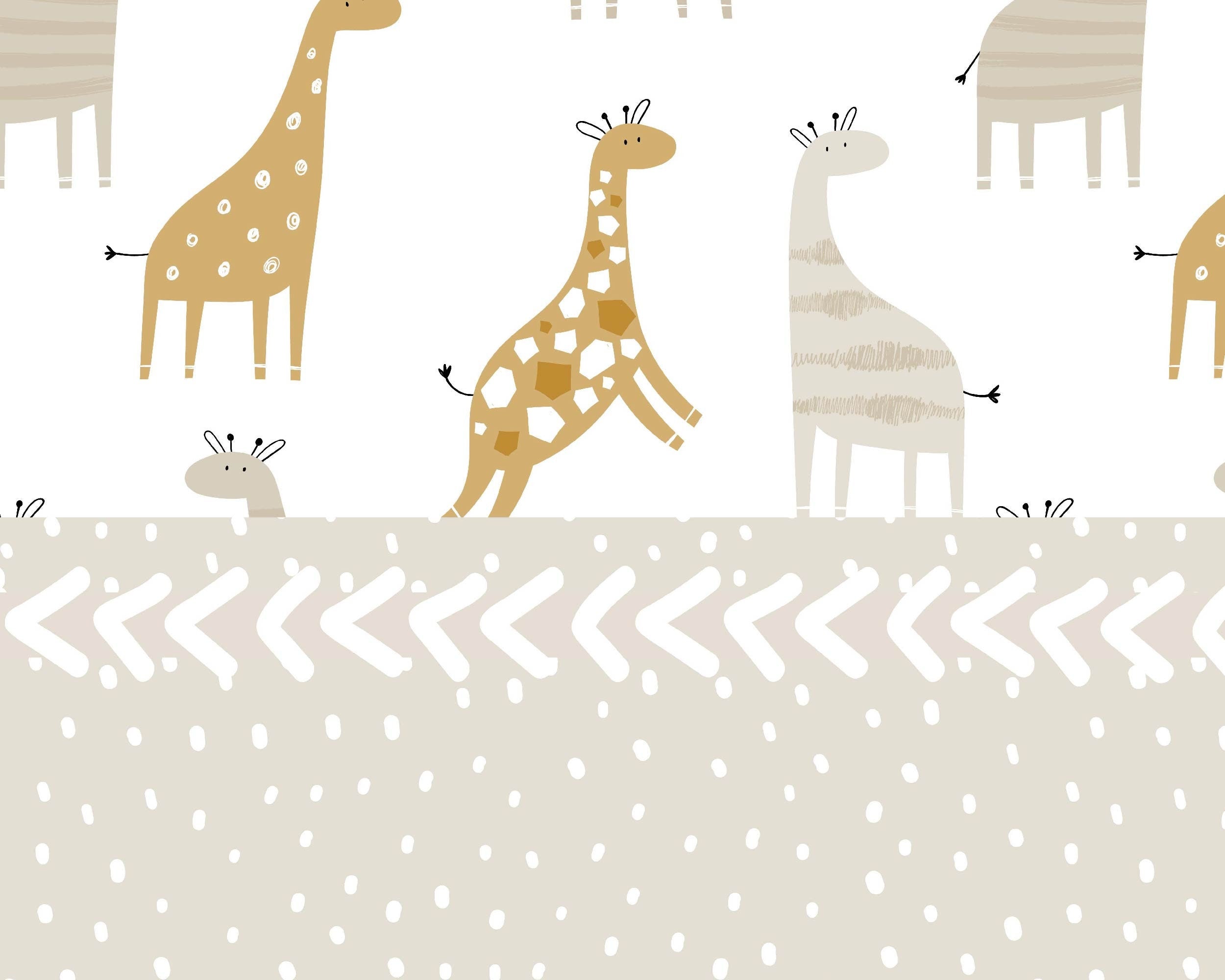 Giraffe Wallpaper featuring pastel colors in ochre and white, ideal for nursery decor.