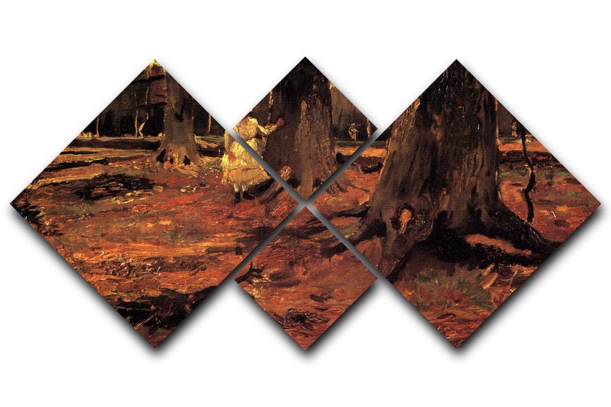 A 4-square multi-panel canvas artwork featuring Van Gogh's 'Girl in White in the Woods', showcasing vibrant colors and intricate details.