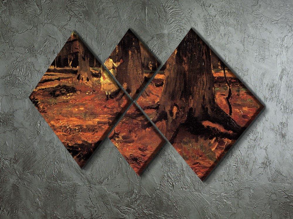 A 4-square multi-panel canvas artwork featuring Van Gogh's 'Girl in White in the Woods', showcasing vibrant colors and intricate details.