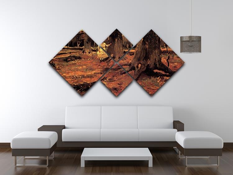 A 4-square multi-panel canvas artwork featuring Van Gogh's 'Girl in White in the Woods', showcasing vibrant colors and intricate details.