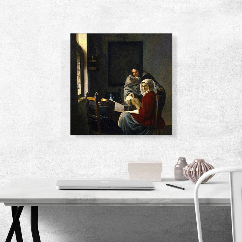Canvas art titled 'Girl Interrupted In Her Music 1658', featuring vibrant colors and intricate details, perfect for home decor.
