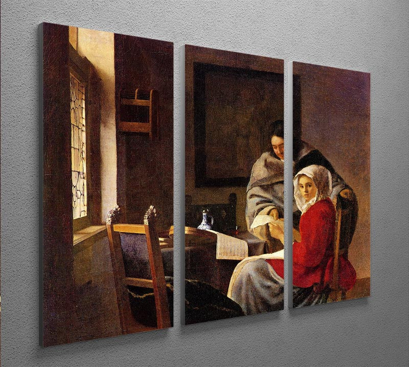 A stunning 3-panel canvas print titled 'Girl Interrupted in Her Music', featuring vibrant colors and intricate details, perfect for home decor.