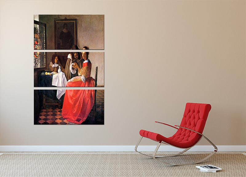 Three-panel canvas print of Vermeer's Girl with a Wine Glass, showcasing elegant art for home decor.