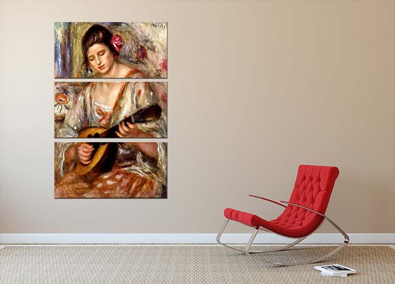 Three-panel canvas print of Renoir's Girl with Mandolin, showcasing vibrant colors and intricate details.