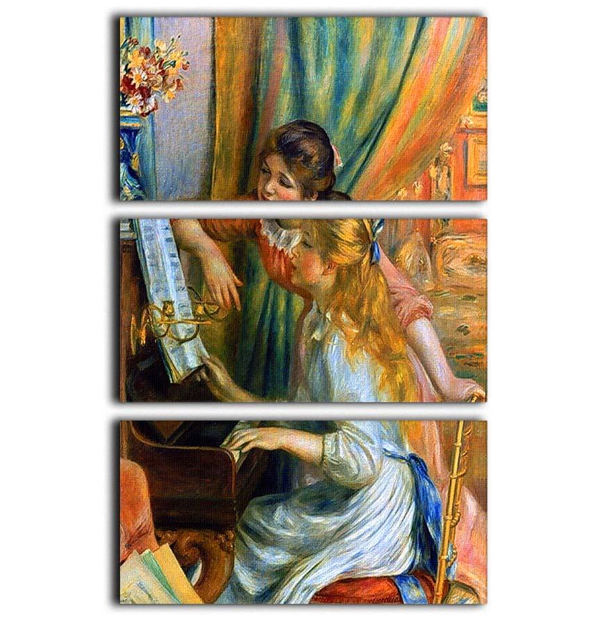 Three-panel canvas print of Renoir's Girls at the Piano, showcasing vibrant colors and intricate details.