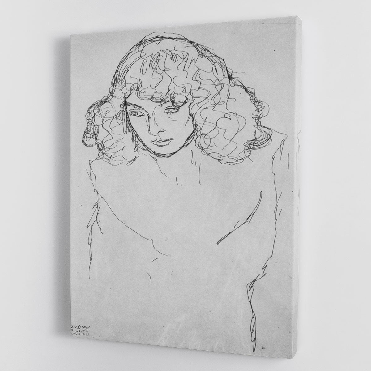 Canvas print of Klimt's Girls head featuring intricate patterns and vibrant colors, perfect for home decor.