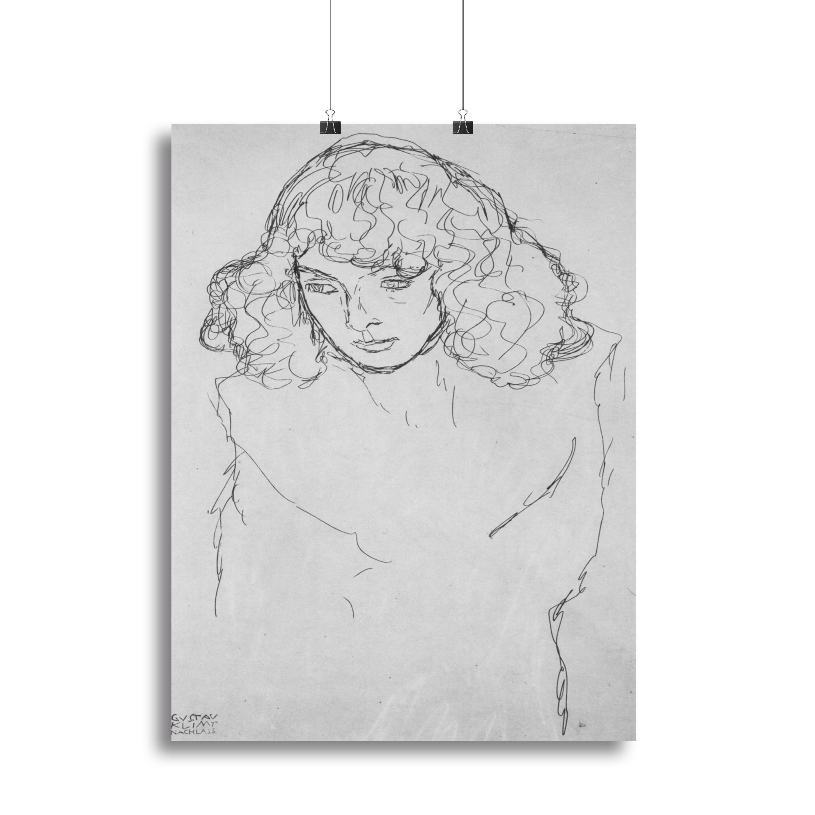 Canvas print of Klimt's Girls head featuring intricate patterns and vibrant colors, perfect for home decor.
