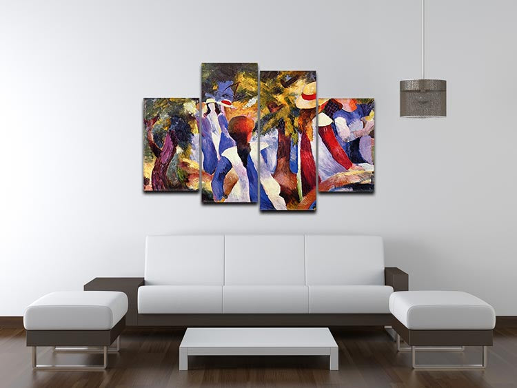 A vibrant 4-split canvas artwork titled Girls in the Open by August Macke, showcasing four panels that create a cohesive and dynamic image.