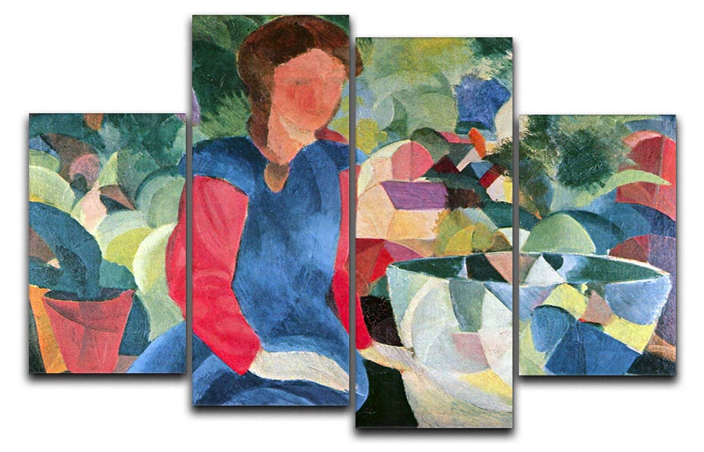 Girls with Fish Bell 4 Split Panel Canvas artwork featuring vibrant colors and intricate details, displayed in a modern setting.