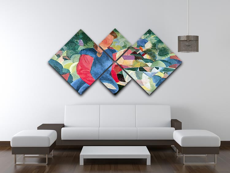 A vibrant 4-square multi panel canvas artwork featuring girls with fish bell, showcasing colorful and expressive designs.