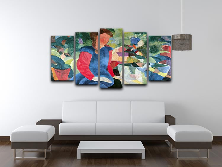 A vibrant 5-split canvas artwork featuring girls with fish bell, showcasing dynamic colors and artistic expression.