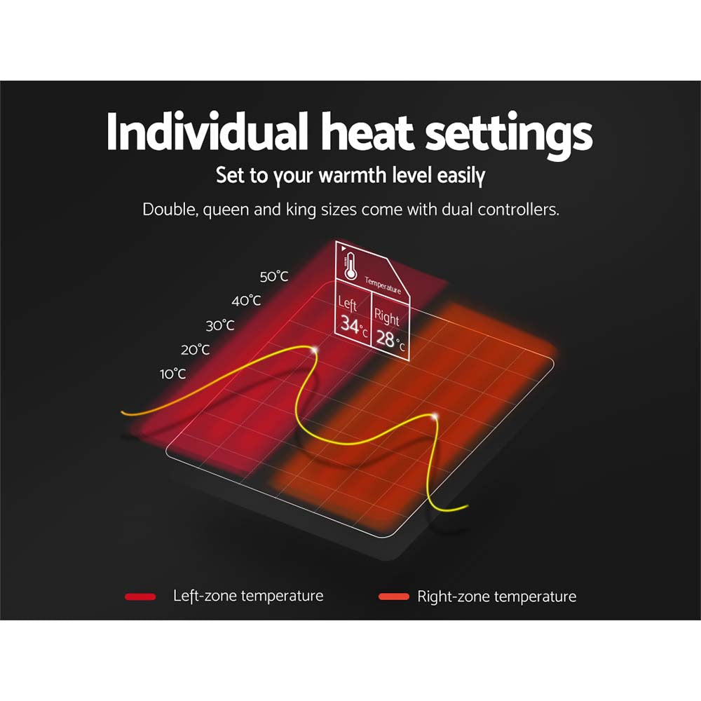 Giselle Bedding Double Size Electric Blanket in white, showcasing its soft polyester fabric and detachable remote controls.