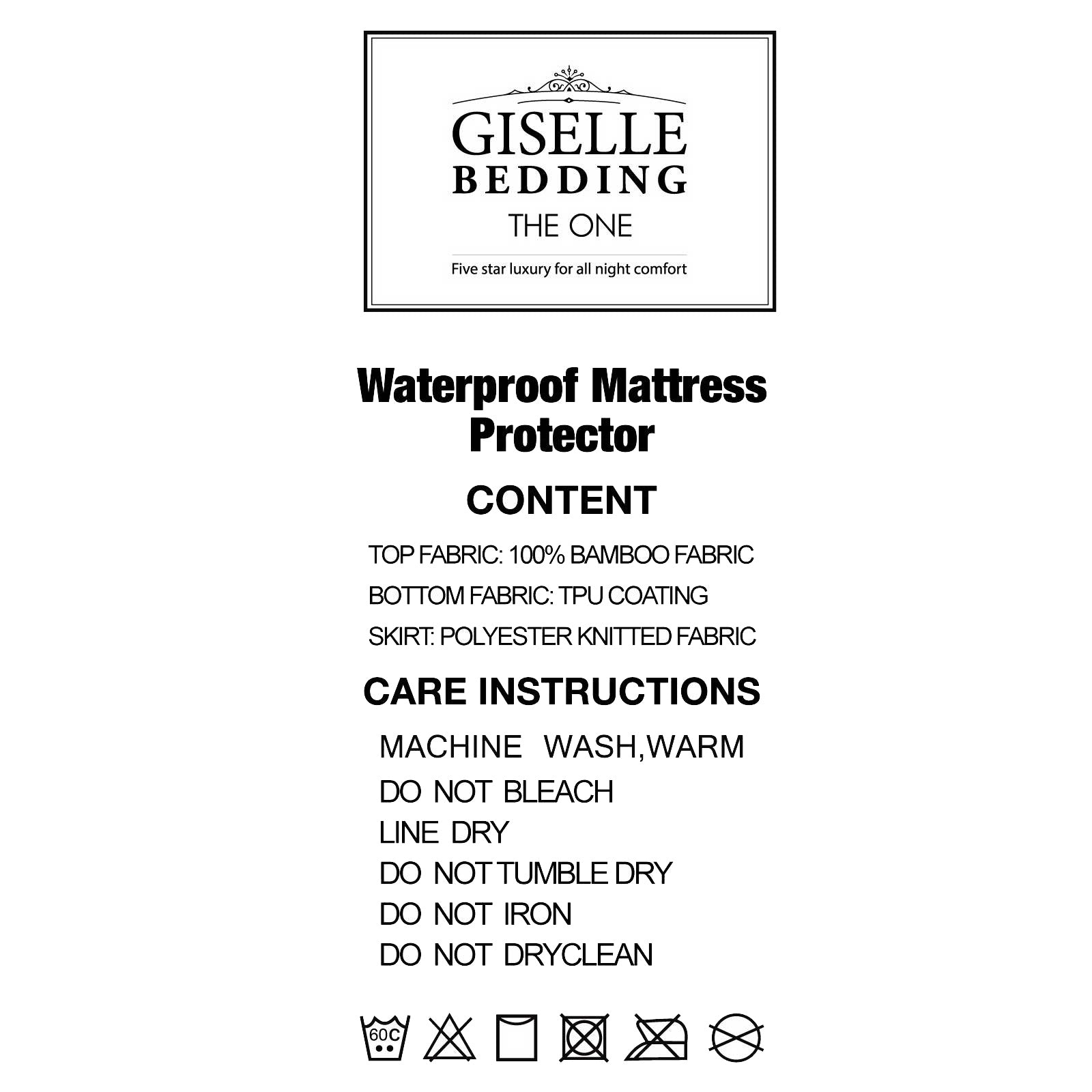 Giselle Bedding Double Size Waterproof Bamboo Mattress Protector, showcasing its soft bamboo fabric and elastic skirting.