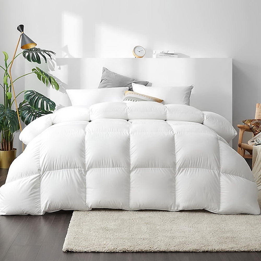 Giselle Bedding Duck Down Feather Quilt in queen size, showcasing its luxurious white cotton cover and plush filling.