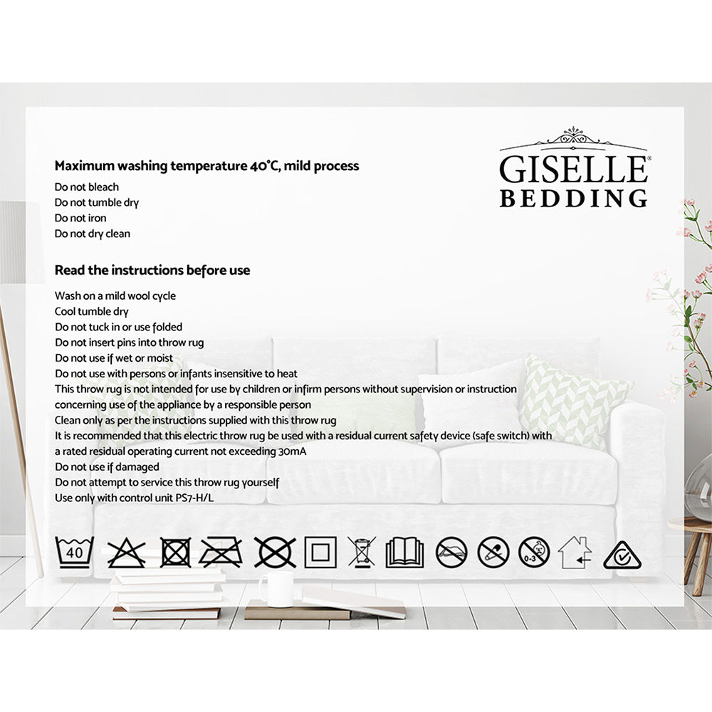Giselle Bedding Electric Throw Blanket in Navy, showcasing its soft coral fleece material and detachable remote control.