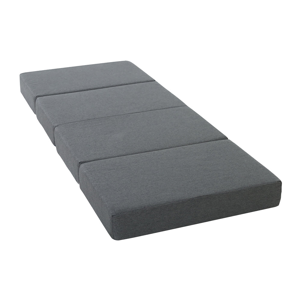 Giselle Bedding Folding Mattress in dark grey, showcasing its foldable design and soft faux linen fabric.