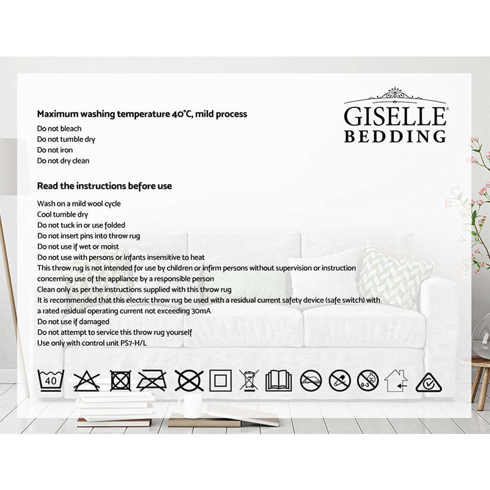 Giselle Bedding Heated Electric Throw Rug in silver, made of soft coral fleece, showcasing its detachable controller and LED display.