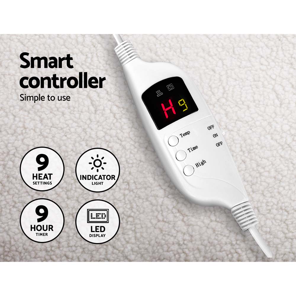 Giselle Bedding King Size Electric Blanket in white fleece, showcasing its soft texture and detachable remote control.